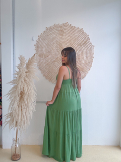VESTIDO LONGO AÇUCENA VERDE ABACATE - Horun - Moda Hippie, Femina, Boho, Leve