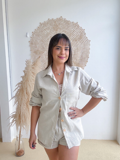 CONJUNTO BLUSAO + SHORT LINHO BEGE na internet