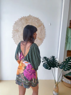 VESTIDO CURTO MANGA LONGA SELVA DE FLOR VERDE na internet