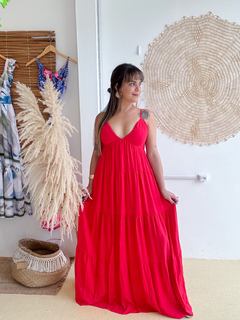 VESTIDO LONGO AÇUCENA VERMELHO - Horun - Moda Hippie, Femina, Boho, Leve