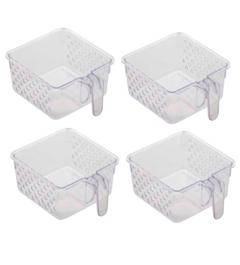 Kit 4 Cestos Organizadores de Geladeira Transparente c/ Alça 23x19cm