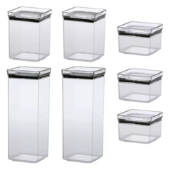 Kit 7 Potes Herméticos Mantimentos Quadrados de Acrílico na internet