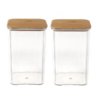 Kit 2 Potes Quadrado De Plástico Com Tampa De Bambu 1,35 Litros