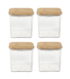 Kit 4 Potes Quadrado De Plástico Com Tampa De Bambu 890ml