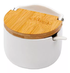 Saleiro Porcelana De Mesa Colher Tampa Bambu 300g