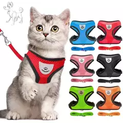 Guia Coleira de Malha Flexível com Colete Peitoral Ajustável para Cão Cachorro Gato Animais - comprar online