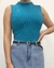 Blusa vintage azul gola alta - tamanho G - loja online
