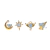 Set 4 Aretes Luna Estrella Alas Y Corazón Plata Ley .925 18k