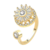 Anillo Ajustable Flor Giratoria Con Zirconias Baño Oro 18k