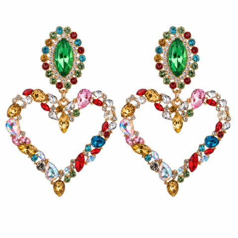 Aretes Largos de Corazón Dorados para Fiesta