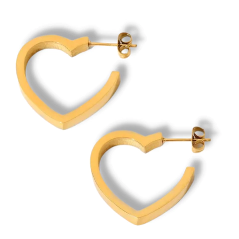 Aretes Arracadas Corazón Acero Chapa de Oro 18K