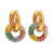 Aretes Arracadas Multicolor Rainbow Baño Oro 18k Micro Pavé