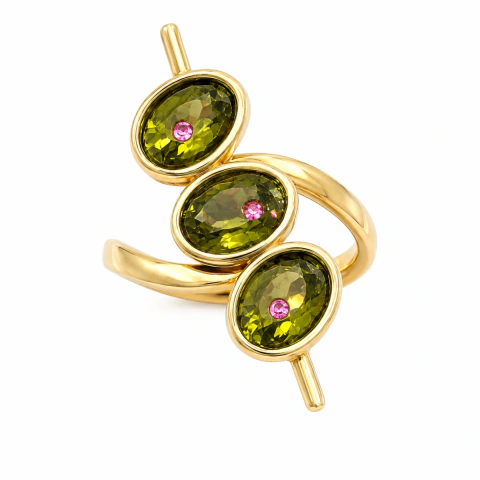 Anillo Aceitunas Martini Dorado con Zirconias Verdes