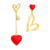 Aretes Irregulares Corazones Rojos Largo Y Corto Baño De Oro 18 K