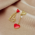 Aretes Irregulares Corazones Rojos Largo Y Corto Baño De Oro 18 K - comprar en línea