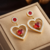 Aretes Corazones Rojos Zirconias Baño De Oro 18 K - comprar en línea