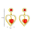 Aretes Corazones Rojos Zirconias Baño De Oro 18 K