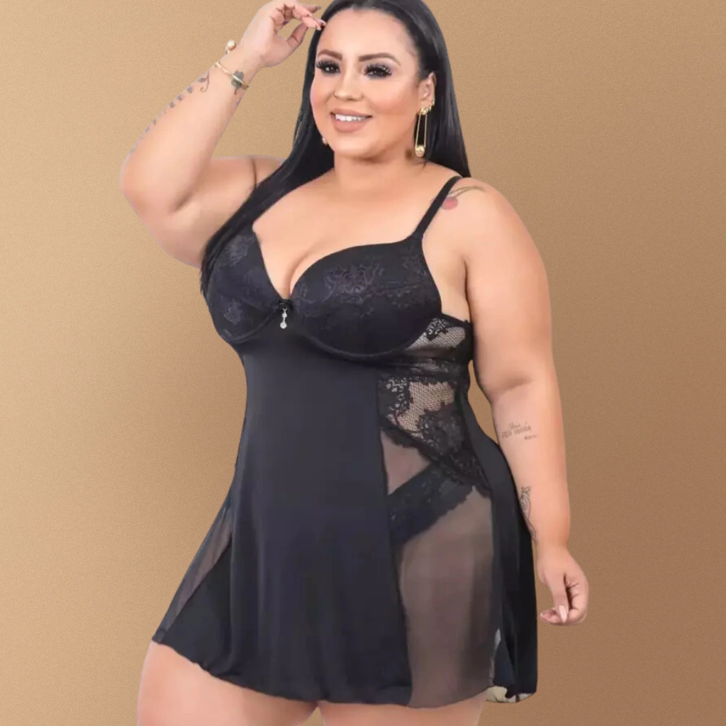 Camisola com Bojo Lateral em Tule e Renda - Modelo Plus Size