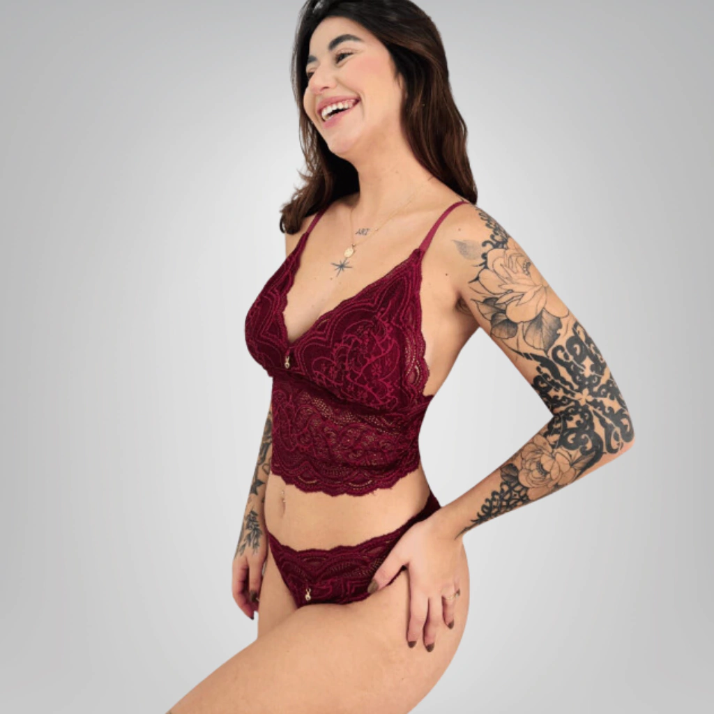 Conjunto Cropped com Renda sem Bojo Pamela