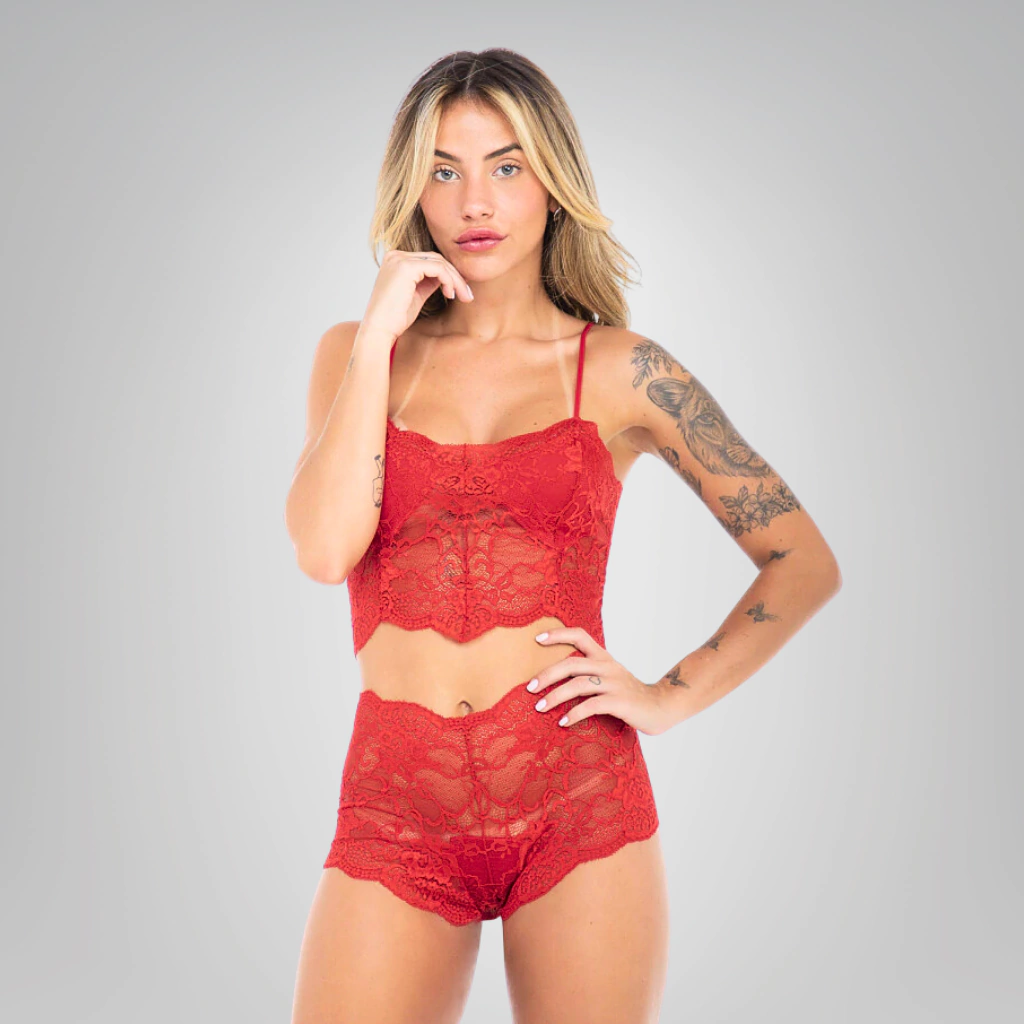Conjunto Cropped sem Bojo em Renda Jasmini