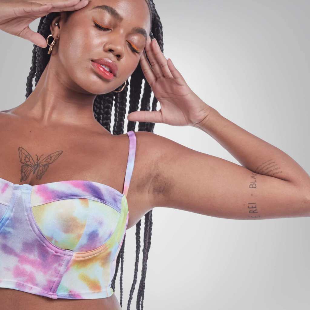 Cropped Corset com Aro Estampa Colorida Tie Dye
