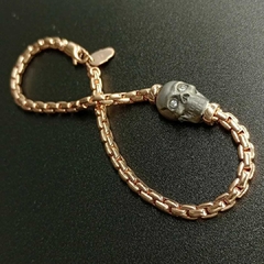 Pulsera de oro rosa con Craneo de oro negro satinado - comprar en línea