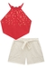 Conjunto Cropped Alcinha Vermelho e Short cor Linho Molevisvo - Lilimoon