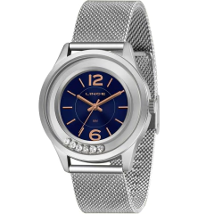 Relógio Lince Feminino Prateado Com Strass no Mostrador detalhe Azul