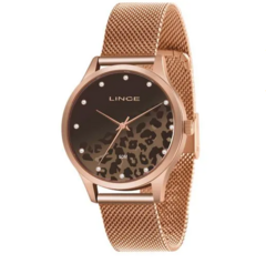 Relógio Lince Feminino Rose Pulseira de Esteira Mostrador de Onça
