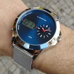 Relógio Lince Masculino Anadigi Prata Mostrador Azul - comprar online
