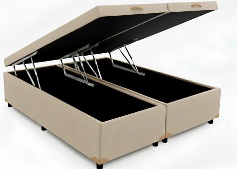 Cama Queen Box Baú Bi-partida 79 Blindada - Corino Bege