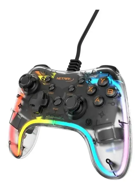 Joystick Gamepad Transparente Pc Ps3 Usb Led Rgb Nm-dash