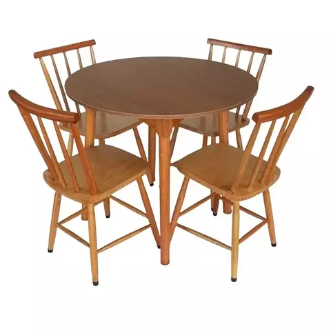 Jogo de Jantar Redonda Colonial Brisa Mesa 90 Cm + 04 Cadeiras Mel Rustico