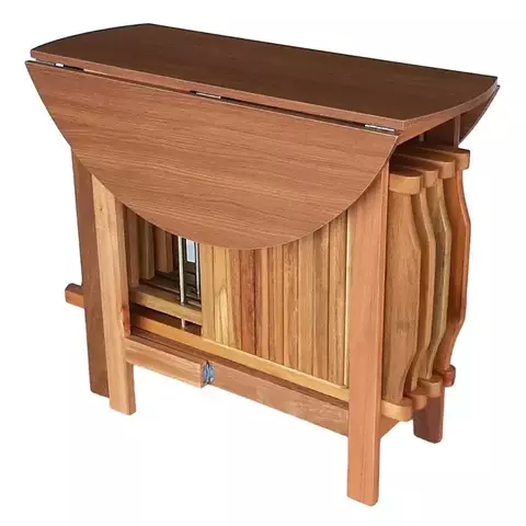 Conjunto Prático Mesa e 4 Cadeiras Dobrável Mel, Bar-cozinha-lazer-varanda ( Redonda )