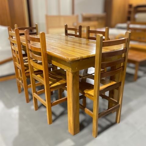 Conjunto de Mesa Retangular 160x80 Robusta Pés 9x9 com 06 Cadeiras de Madeira Anatômica - comprar online