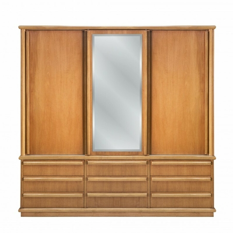 Guarda Roupa Boleado 2.40m de Casal 3 Portas de Correr + Espelho - Madeira