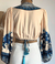 Cropped pompom manga longa azul floral na internet
