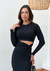 Vestido Paloma Mídi preto canelado com decote - comprar online