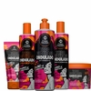 Kit completo de cuidados para cabelos ondulados da marca Corpo Dourado, incluindo shampoo, condicionador, máscara e ativador.
