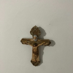 Imagem de Crucifixo de Jesus com Deus na Cruz em Gesso Pintada à mão com detalhe do pai e do filho - Ateliê Santa Pureza