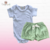 Conjunto Canelado Branco com Short Verde