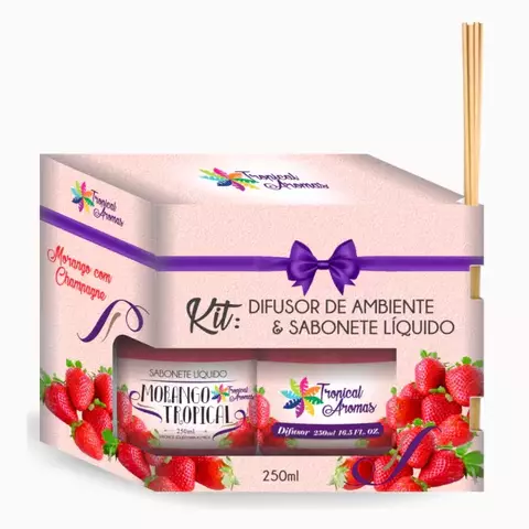 Kit Difusor e Sabonete Líquido Morango 250ml Tropical Aromas