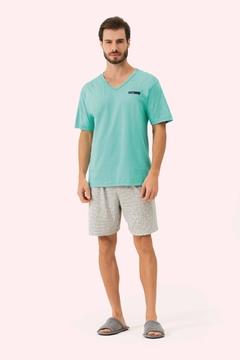 Pijama Masculino Verde Agua/quadriculado