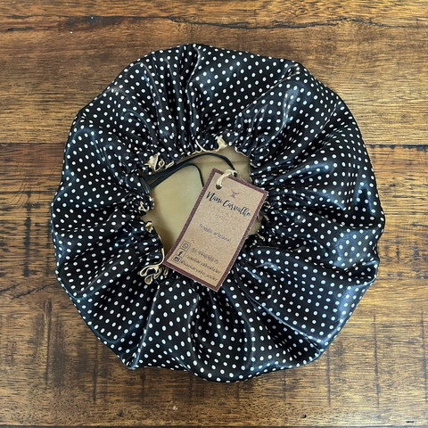 Touca de Cetim Dourada/Poá Preta e Branca