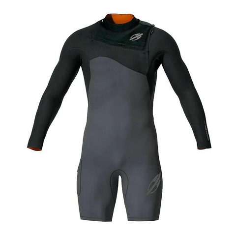 Short John Manga Longa Chestzip 1mm Flexxxa Pro Surf Mormaii 2025 - Preto+Cinza