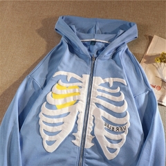 Imagem do Y2K Harajuku Estilo Coreano Esqueleto Solto Zip Up Hoodie Goth Grunge Manga Longa Com Capuz Jaqueta Retro Preto Grande