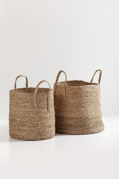 Set X2 Canastos Circulares Altos De Sea Grass Con Manija