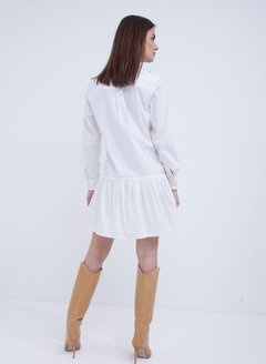 Vestido em tricoline com babado na barra - Nicole - off white - loja online