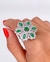 Anel Mandala Star Cristal Esmeralda - Banho de Ródio Branco