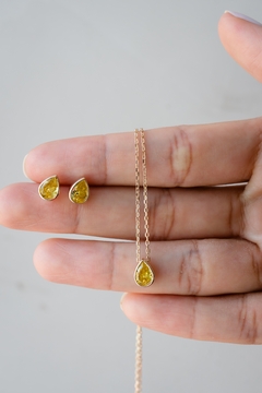 Colar Gota Zircônia Citrino - Prata925 Banho Ouro18k